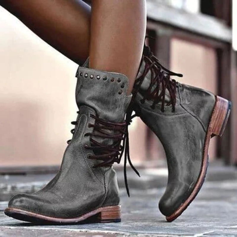 Camille™ | Bottines Mi-Mollet Cloutées Vintage