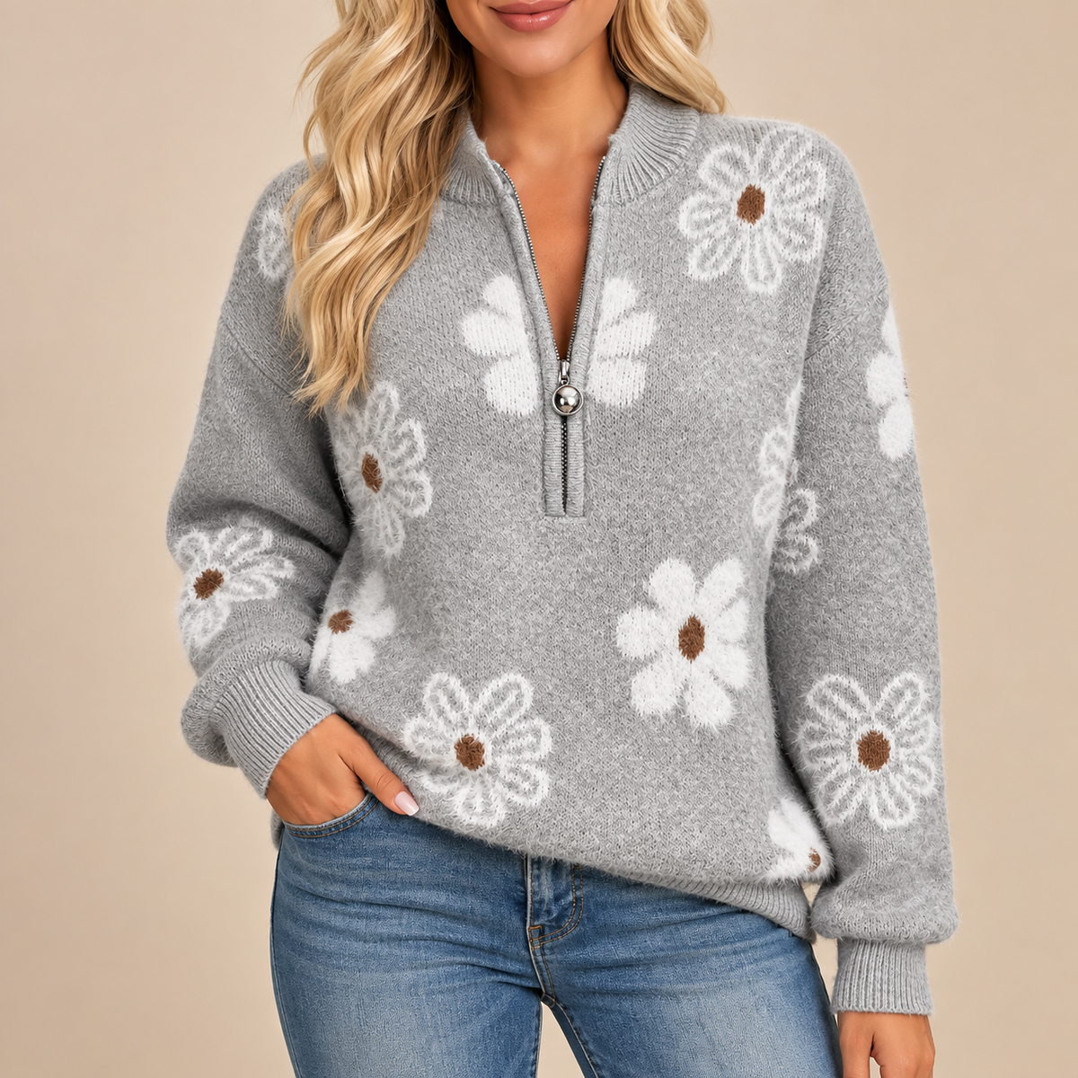 Monique™ – Cardigan fleuri doux intemporel élégant