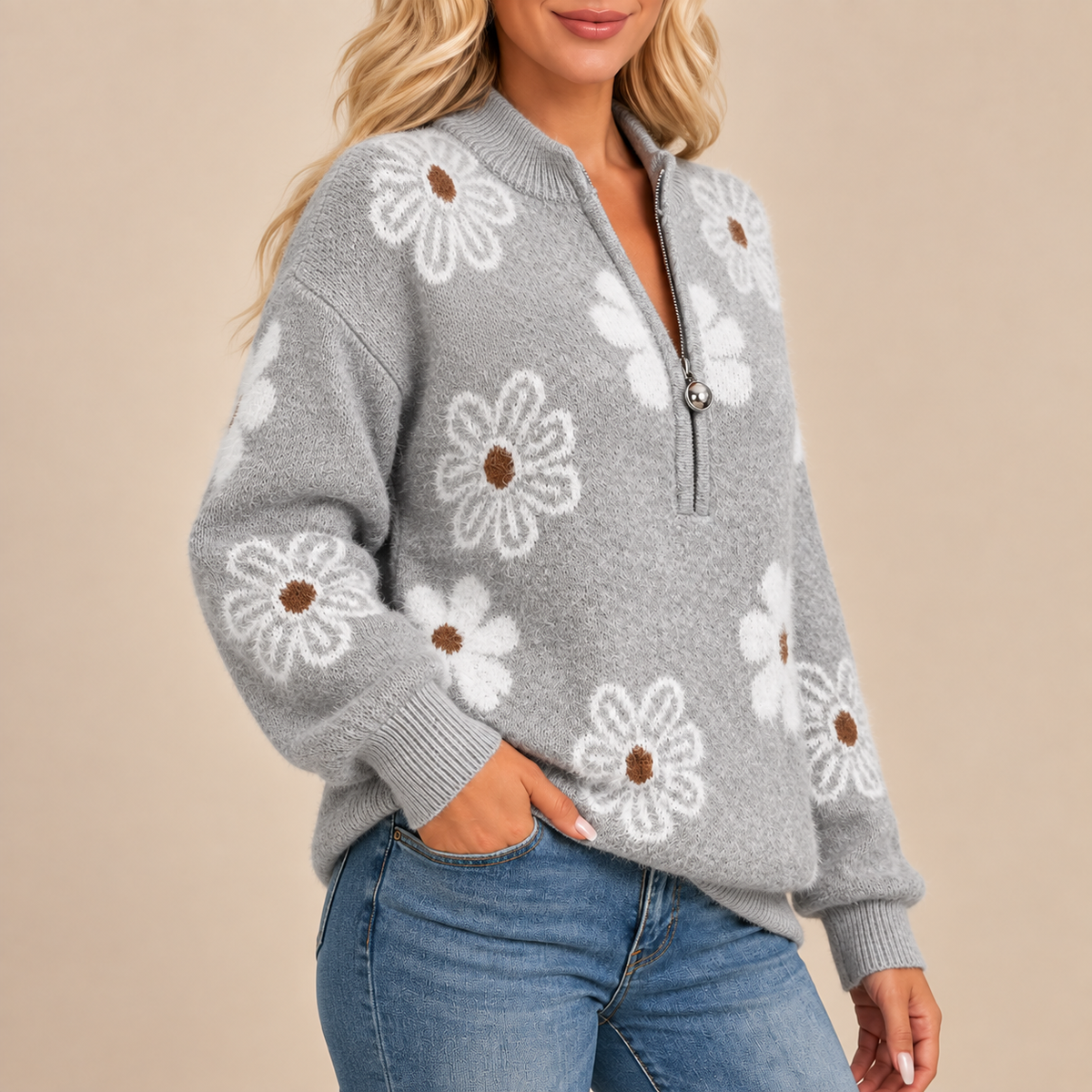 Monique™ – Cardigan fleuri doux intemporel élégant