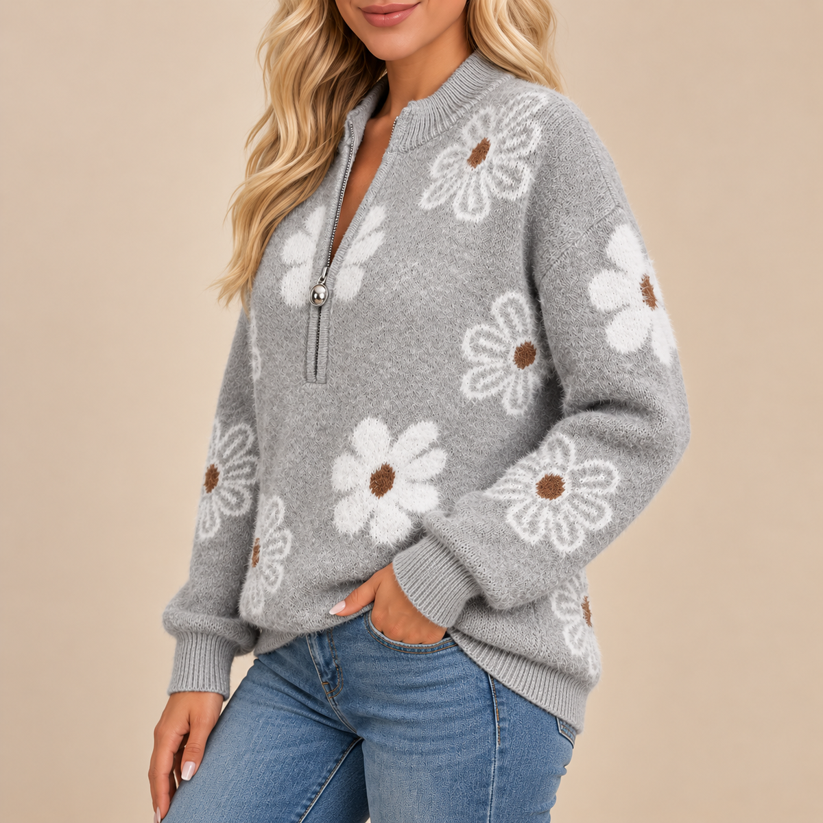 Monique™ – Cardigan fleuri doux intemporel élégant