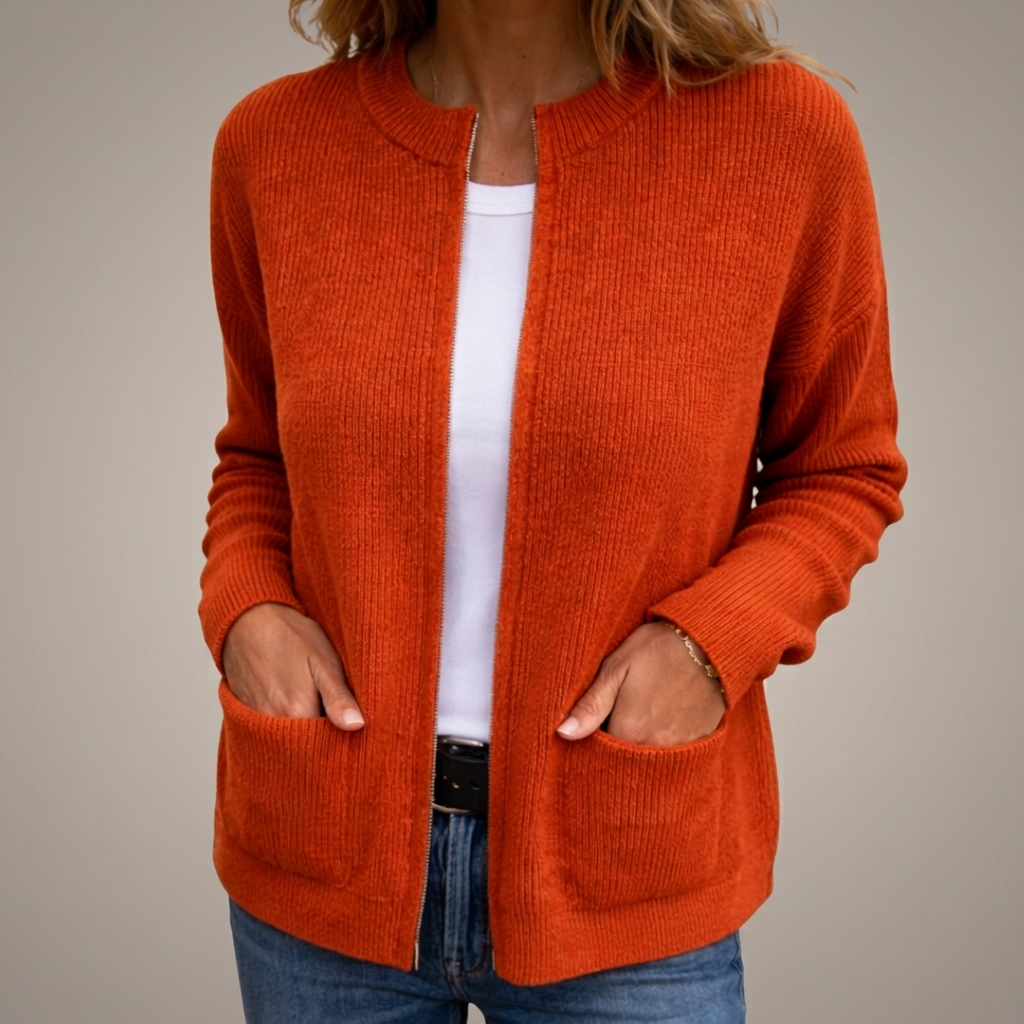 Astrid | Cardigan chaud en maille avec fermeture éclair et poches